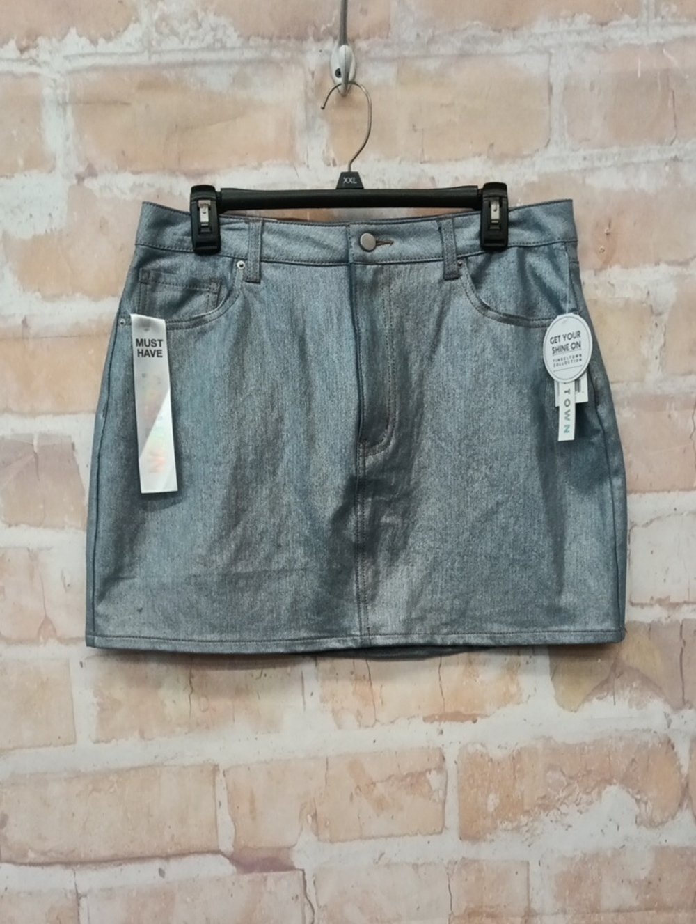 Tinseltown Metallic Silver Mini Skirt